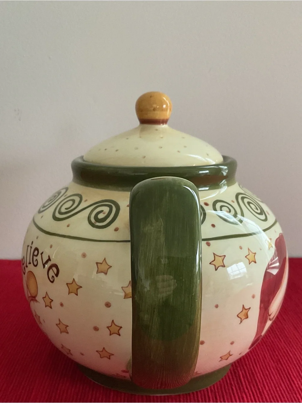 Vintage Lang Karen Hillary Crouch “Just Believe” Snowman Earthenware Teapot